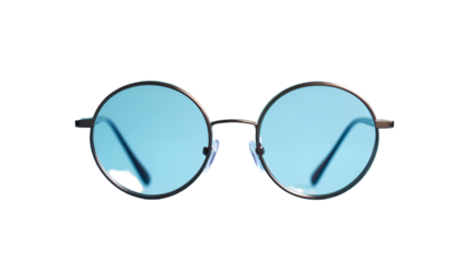 Retro Round Sunglasses with Blue Lenses Isolated on White Background