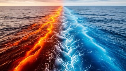 Ocean divide hot and cold water contrast nature phenomenon climate change seas