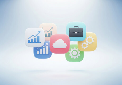 Business and cloud technology icons in pastel colors