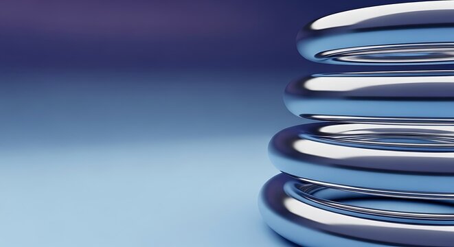 Modern metallic coil spring in gradient blue tones offers abstract technology design element for engineering and industrial applications with a sleek look - Powered by Adobe