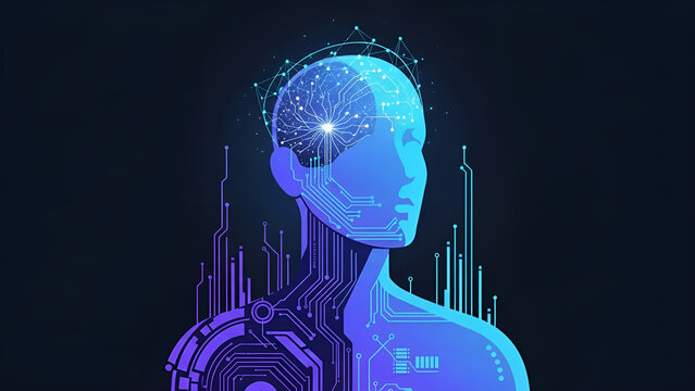 Artificial Intelligence Conceptual Visualization of Human Brain and Technological Integration