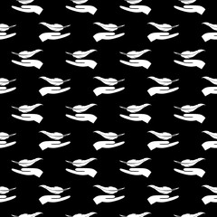 Lightweight Feather on Hand seamless pattern isolated on black background