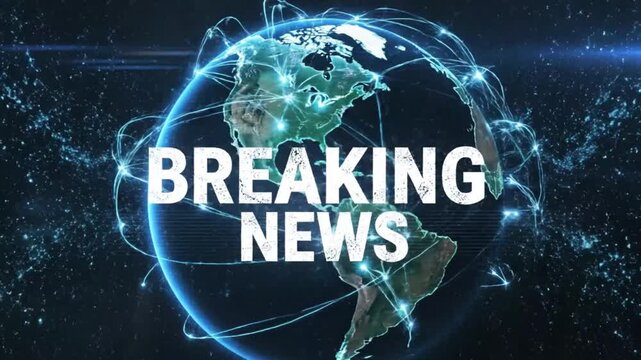 Dramatic breaking news intro with earth globe and digital connections, perfect for global events coverage and urgent announcements with modern design
