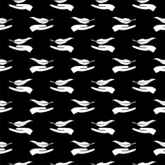 Lightweight Feather on Hand seamless pattern isolated on black background