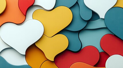 Abstract image of colorful heart shapes in various colors overlapping each other, creating a textured background.