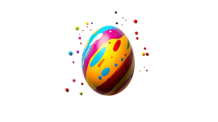 Colorful Easter egg with splashes on transparent background