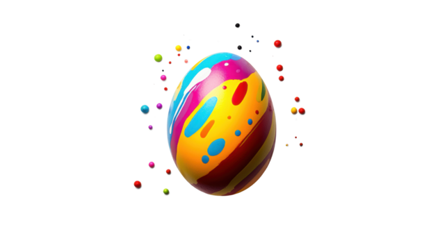 Colorful Easter egg with splashes on transparent background