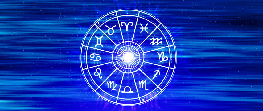 Horoscope with zodiac signs concept. astrology and money wealth concept, Astrological zodiac signs inside of horoscope circle, knowledge of stars in the sky