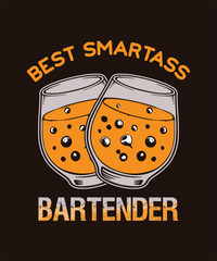 Best smartass bartender vector design with whiskey glass drinks illustration