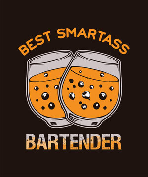 Best smartass bartender vector design with whiskey glass drinks illustration