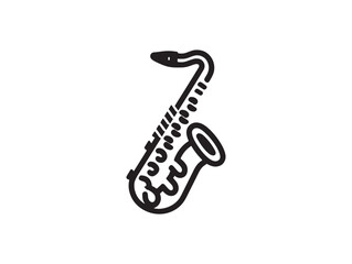 Naklejka premium Black Saxophone Icon Simple 2D Vector Line Art Minimal Design Musical Instrument Illustration