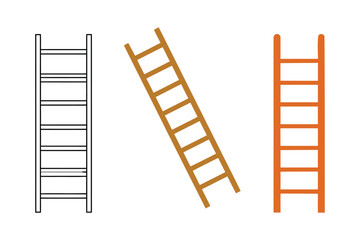 Three different styles of ladder icons in outline, angled, and solid form