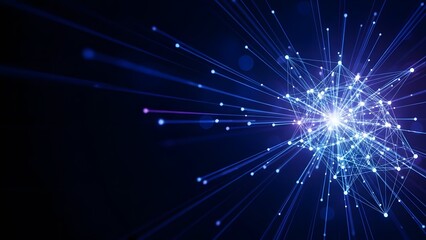 Fototapeta premium Abstract blue light burst on black background with rays