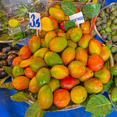 Big Bunch of Mango Tropical Fruits at Farmers Market in Turkey