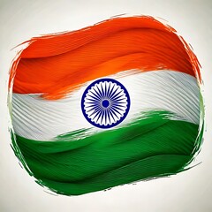 Brushstroke Indian flag orange, white, green stripes, blue chakra