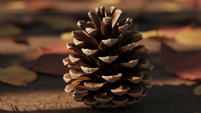 A close-up shot of a pine cone surrounded by autumn leaves, showcasing the beauty of fall foliage and natural elements.