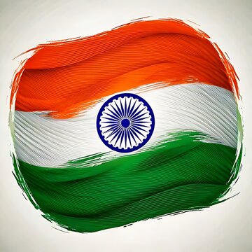 Brushstroke Indian flag orange, white, green stripes, blue chakra