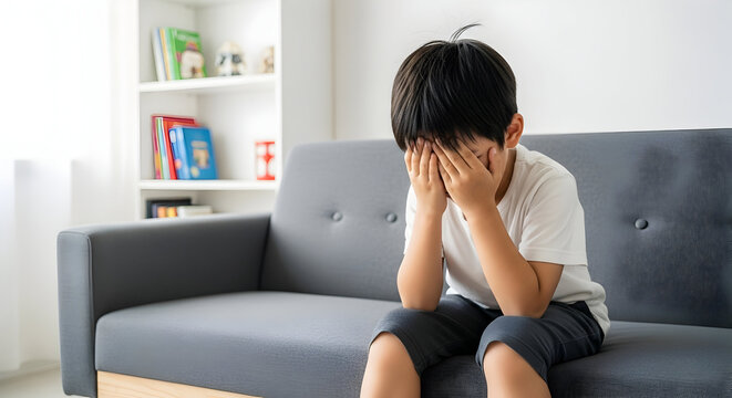 Childhood Anxiety and Emotional Challenges A Portrait of a Young Boy Facing Stress and Overwhelmed Feelings Highlighting Mental Health in Children and Adolescents Depression