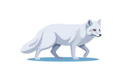 Pixel art arctic fox walking on a blue surface