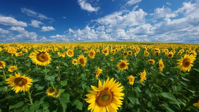 夏の日差しを浴びるひまわり畑の広がり