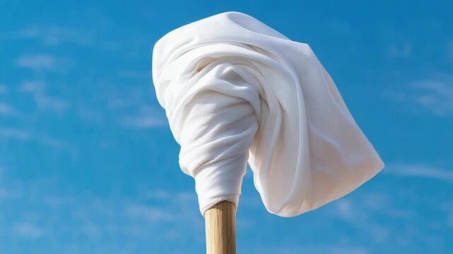 Video A white cloth is draped over the top of a wooden pole, symbolizing surrender or ceasefire