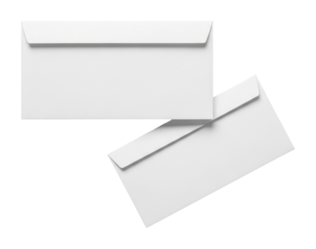 Sending messages with classic white envelopes in minimal design isolated on transparent background