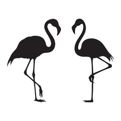 Graceful flamingo silhouette balancing elegantly on simple white isolated surface