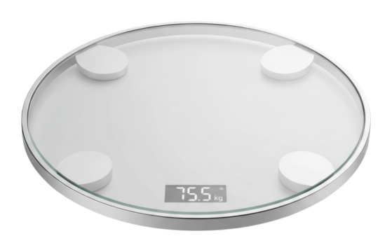 Smart bathroom scale displaying weight in modern home environment isolated on transparent background