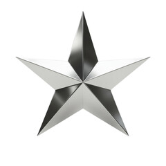 extreme close-up of a meticulously sculpted, highly reflective chrome silver, eight-pointed star ornament, isolated against a transparent background with high-key studio lighting. concept of