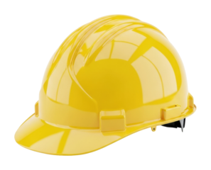 Safety action yellow hard hat construction site product isolated on transparent background