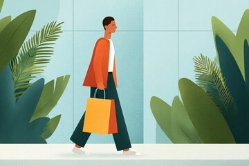 Person walks with a bag, highlighting mindful shopping