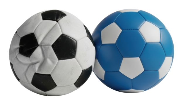 Soccer balls in action sports field product light isolated on transparent background