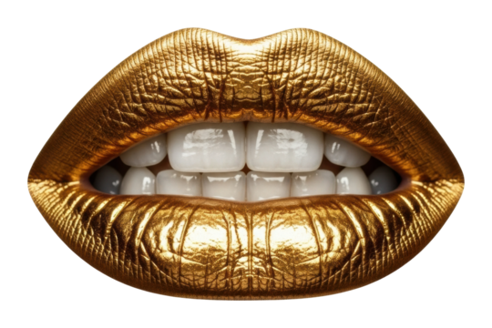 Golden lips cosmetic glamour isolated on transparent background