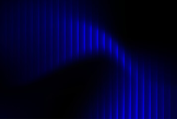 Abstract dark background featuring a dynamic wave pattern composed of intense, glowing vertical blue light streaks resembling an aurora or digital energy flow against a deep black void