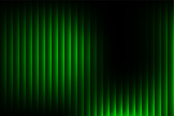 Abstract background featuring vibrant vertical green light bars against a deep black backdrop, creating a futuristic, glowing curtain effect with strong contrast and dynamic illumination