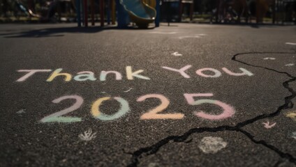 Thank You 2025 Chalk Art on Asphalt Surface.