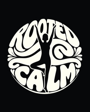 Rooted calm is expressed through the female silhouette balancing in yoga pose
