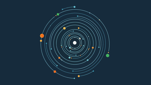 Abstract solar system with orbiting planets and a central star