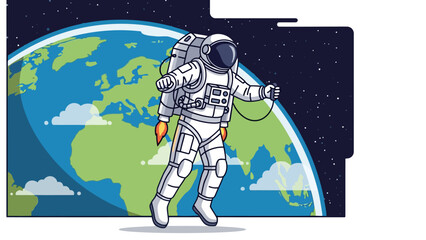 Astronaut floats in space with Earth and stars