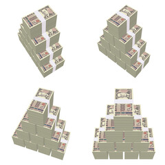 経済のイラスト素材　札束の山　新札　リアル風一万円　一億円 　山積み　（1）　カット四点セット（2）
