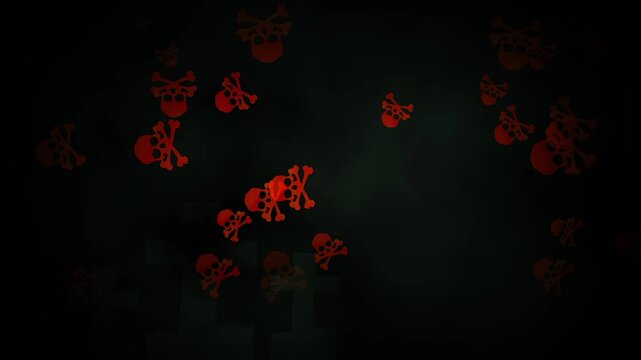 Orange Halloween skulls floating on foggy dark cloud background