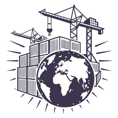 Obraz premium Global shipping logistics and import export trade with cranes and cargo containers around the world