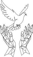 Geometric One Line Dove with Angular Hands.