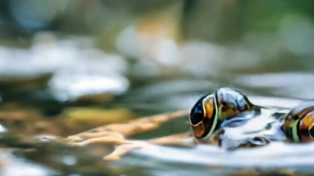 Video Close-up shot of a frog's face submerged in water, great for s or educational materials