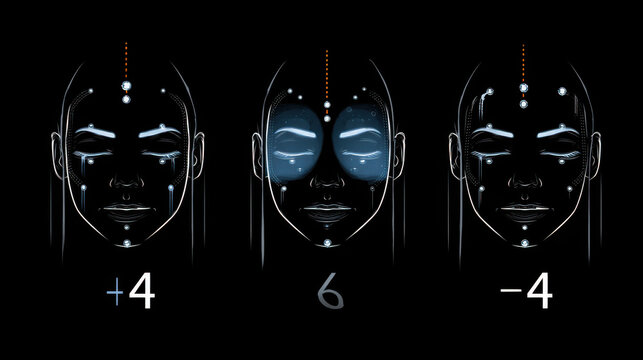 Emotional expression graphic with facial features illustrating different numerical values and feelings