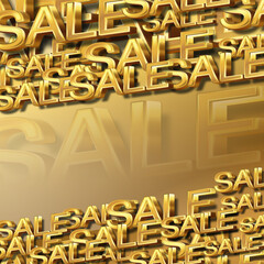 front view large and small word Sale in gold, stacked on top of each other, blur word sale on gold background, business, word, pattern, banner, ancient, antique, copy space