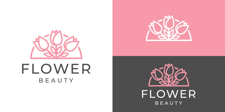 Creative simple flower beauty logo template. Luxury floral botanical logo design vector illustration.