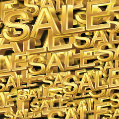 Letters for the word "Sale" in gold, large and small. stacked on top of each other, on gold background, business, word, pattern, banner, copy space