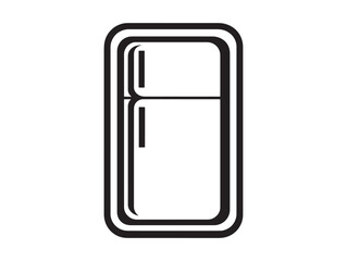 Simple clean fridge icon 2D vector line art showing modern household kitchen equipment in flat design 
