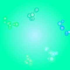Abstract glowing orbs and particles arranged in a circular pattern on a bright green background